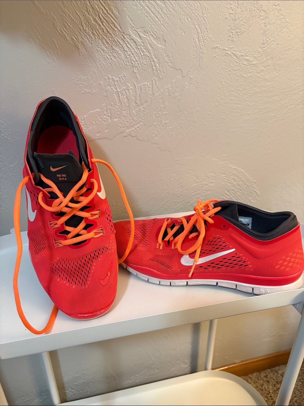 Nike Kids Red Sneakers with Bright Orange Laces